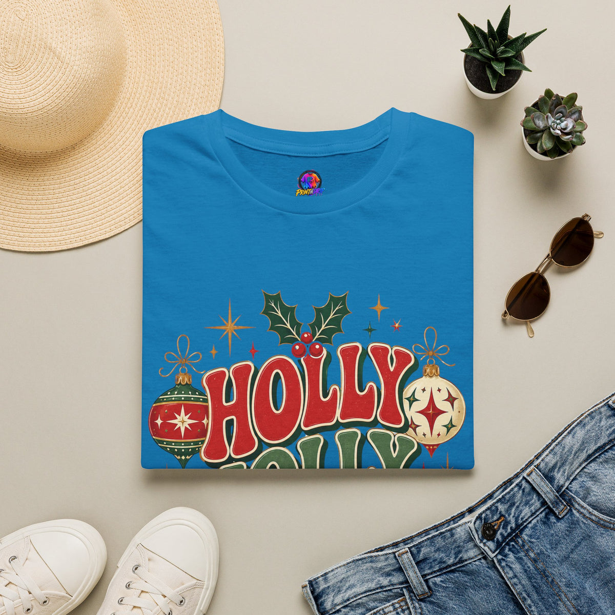 Holly Jolly Club Christmas T-Shirt — Retro Holiday Ornament Tee