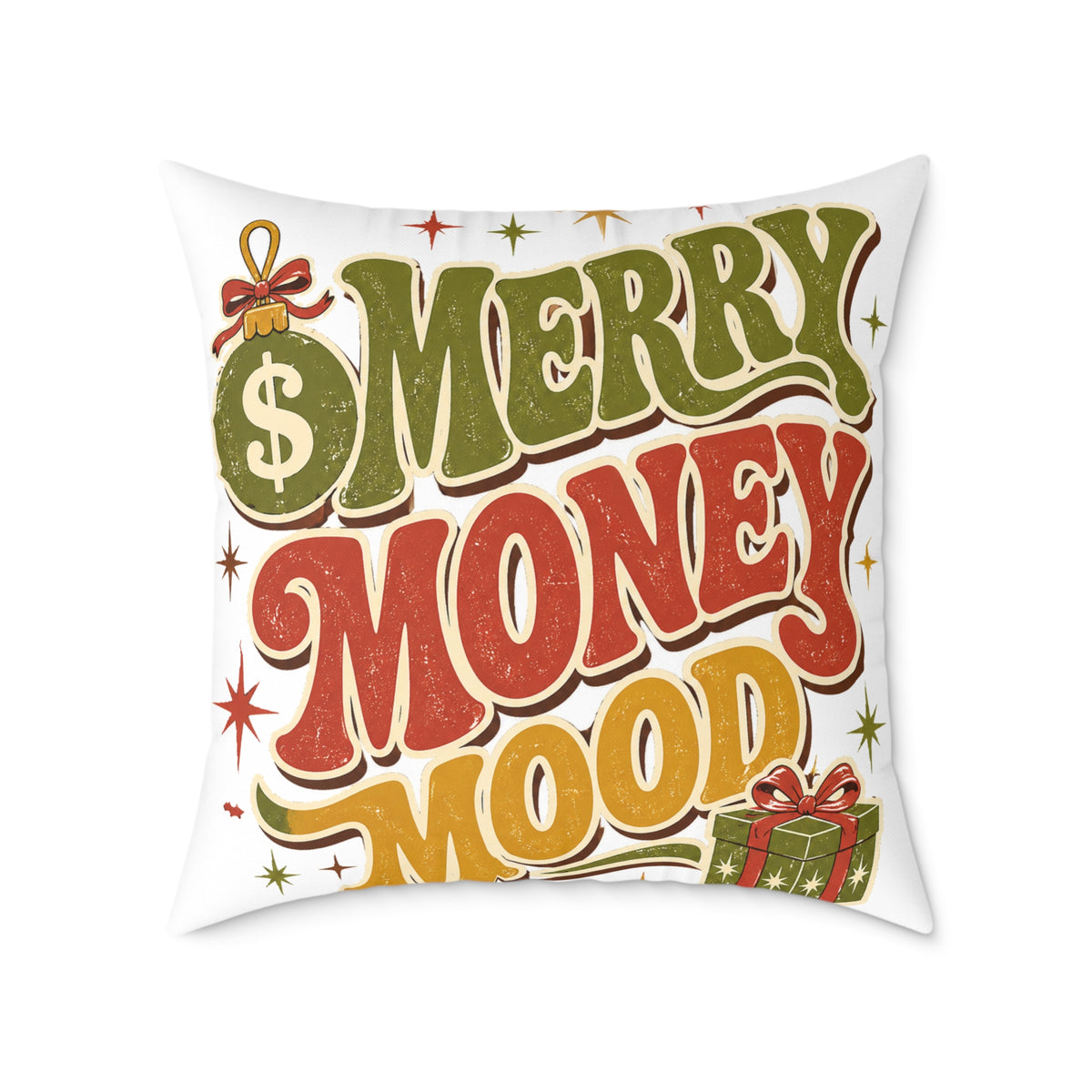 Modern Day Christmas Merry Money Mood Pillow — Festive Retro Holiday Throw Pillow