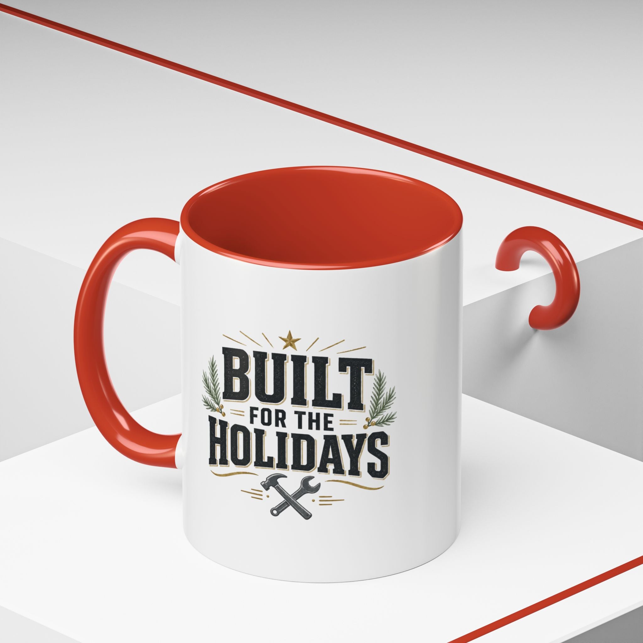 Christmas Built for the Holidays Accent Coffee Mug – Holiday Workshop Coffee Cup