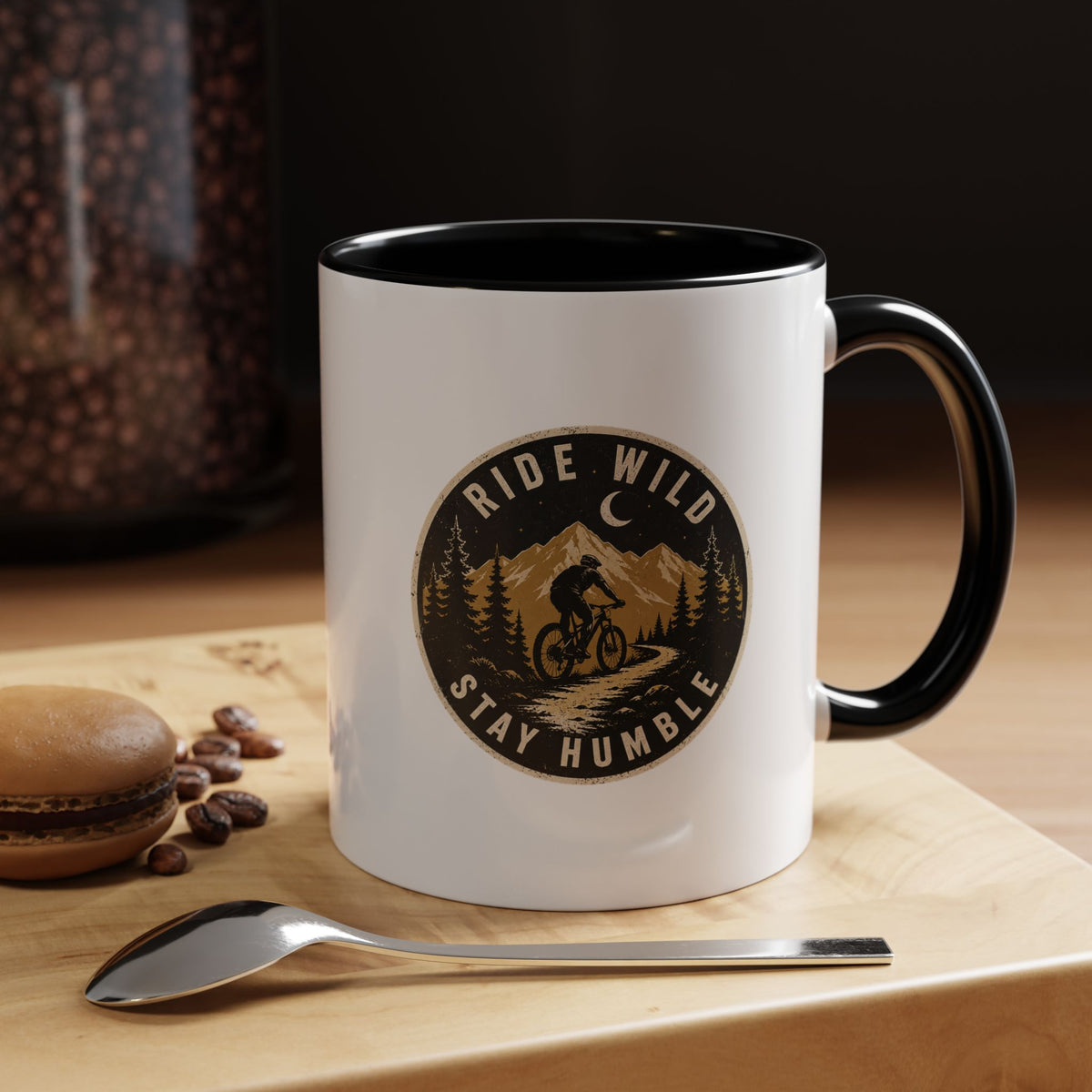 Milo Bailey Dog Dad Mom Ride Wild Stay Humble Accent Coffee Mug — Mountain Biking Adventure Travel Gift