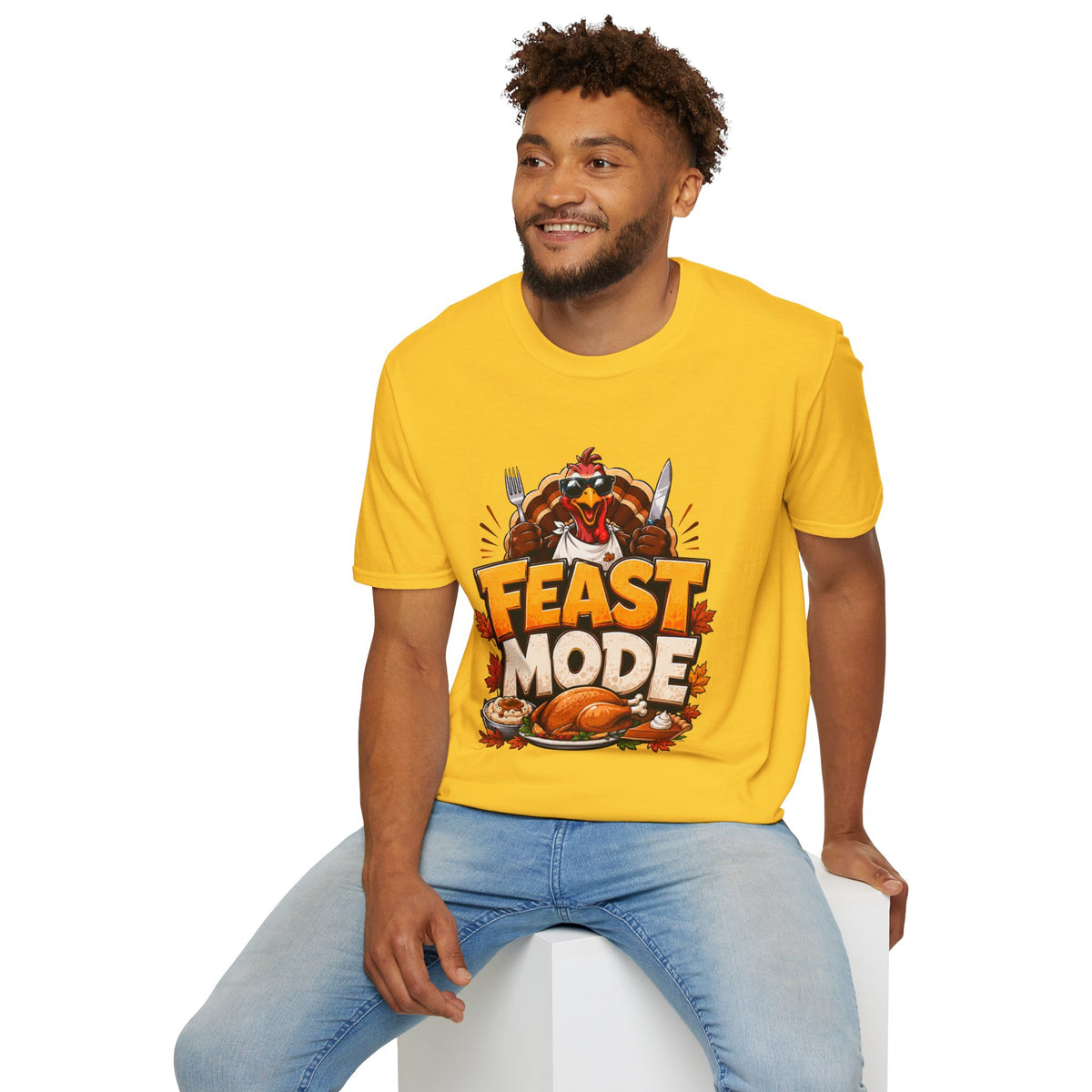 Thanksgiving T-Shirt Feast Mode T-Shirt — Funny Thanksgiving Turkey Graphic Tee