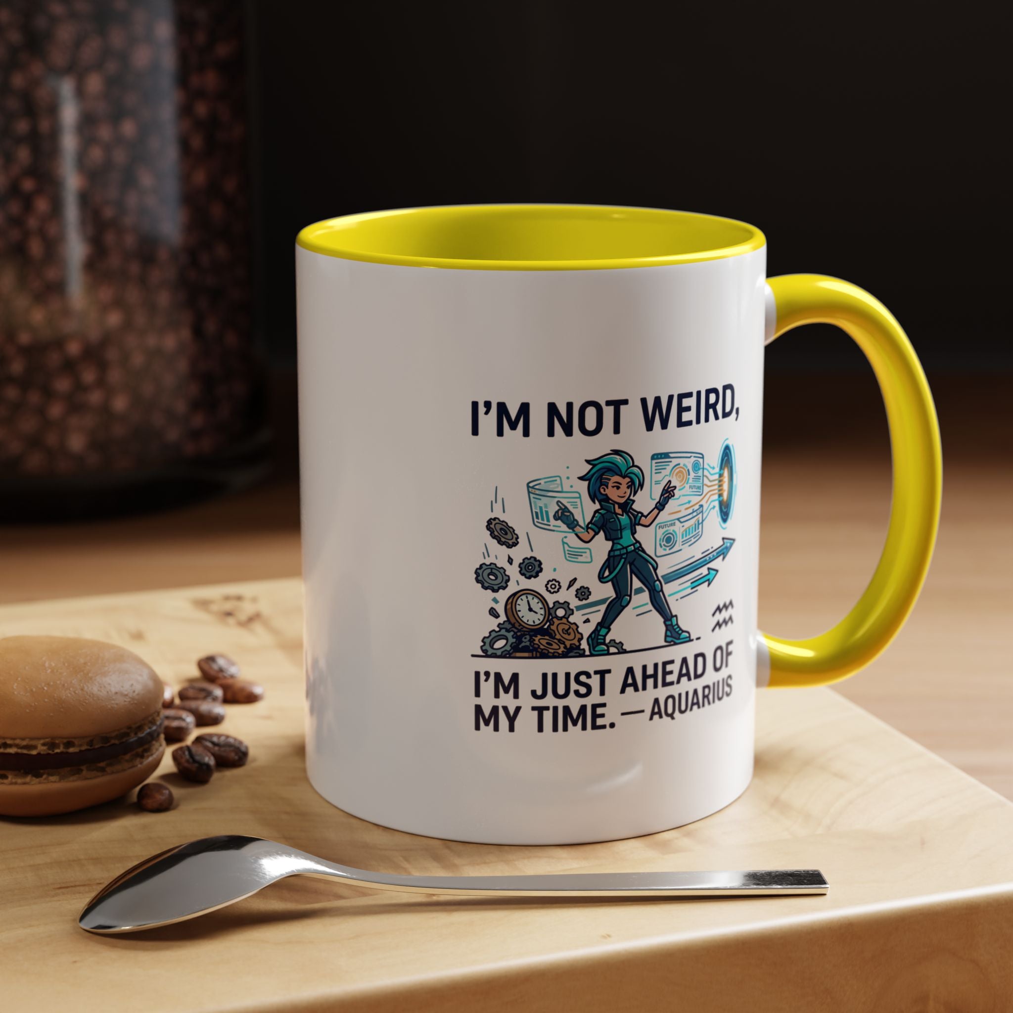 Aquarius Zodiac Coffee Mug — "I'm Not Weird, I'm Just Ahead of My Time" Accent Mug