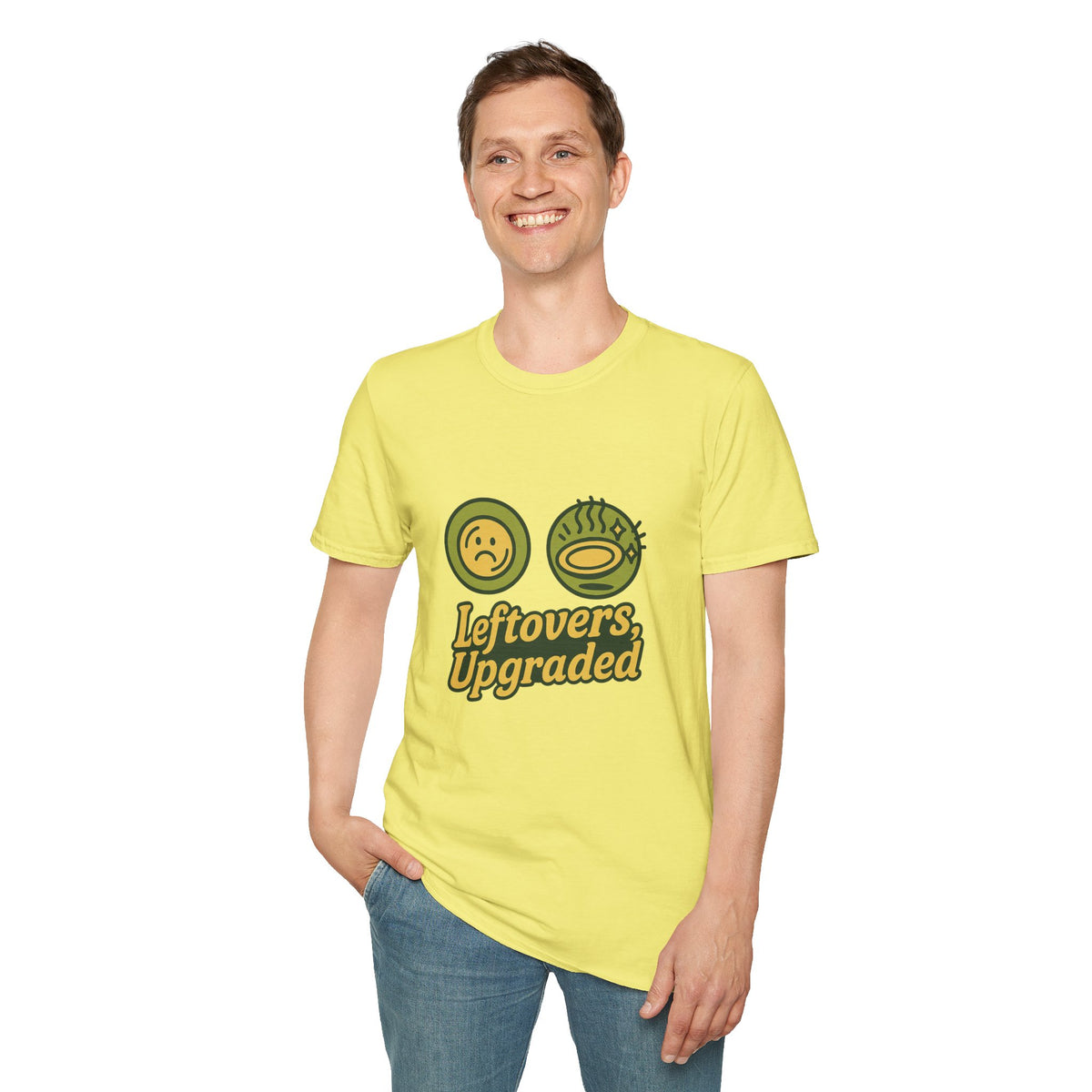 Leftovers Upgraded T-Shirt — Funny Foodie Tee with Soup & Smiley Icons - Trending Now - September 2026