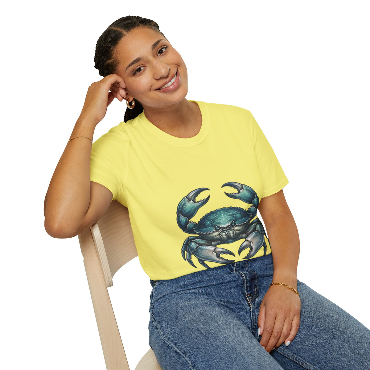 Cancer Zodiac Crabby Coastal Tee - Blue Green Crab Graphic T-Shirt