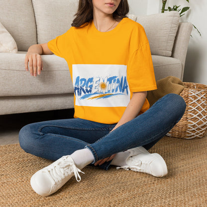 Argentina Graphic T-Shirt — Argentina Typography Tee with Sun & Flag Colors