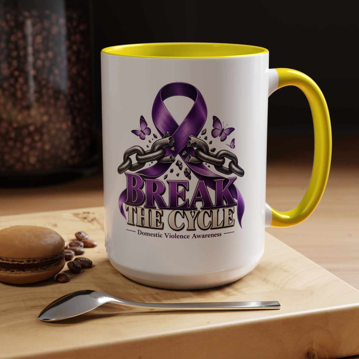 Break the Cycle Coffee Mug – Domestic Violence Awareness Purple Ribbon (11/15oz)