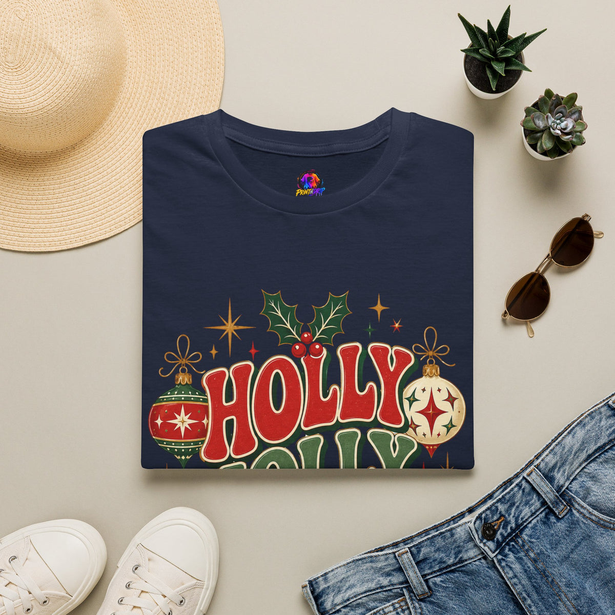 Holly Jolly Club Christmas T-Shirt — Retro Holiday Ornament Tee