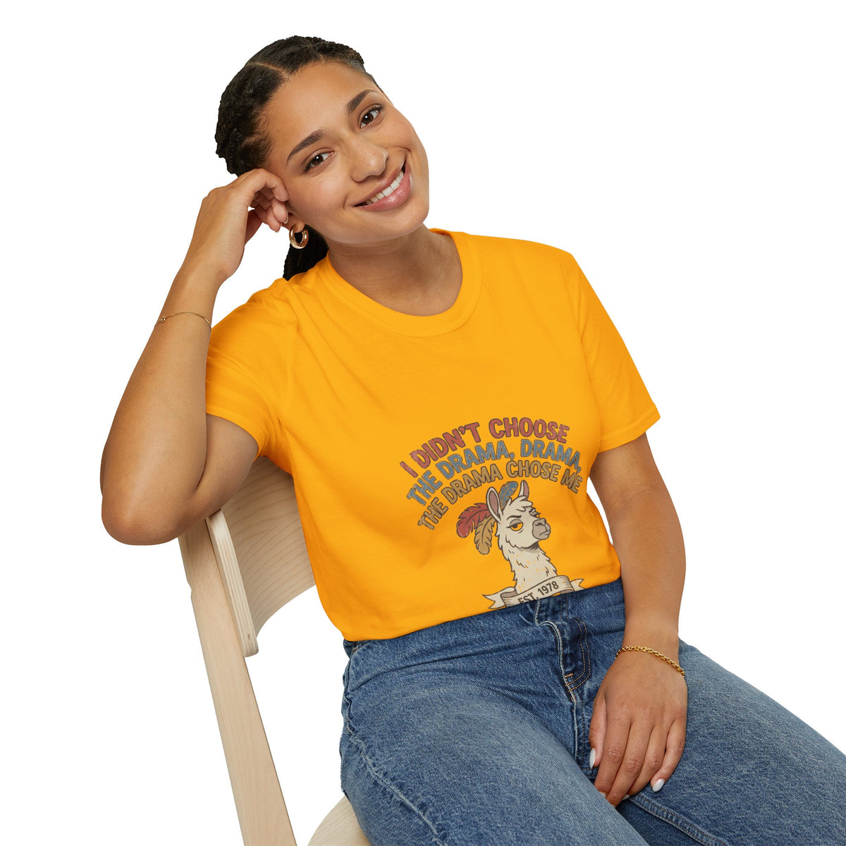 Funny And Witty Llama Drama Graphic T-Shirt — "I Didn’t Choose the Drama" Retro Design