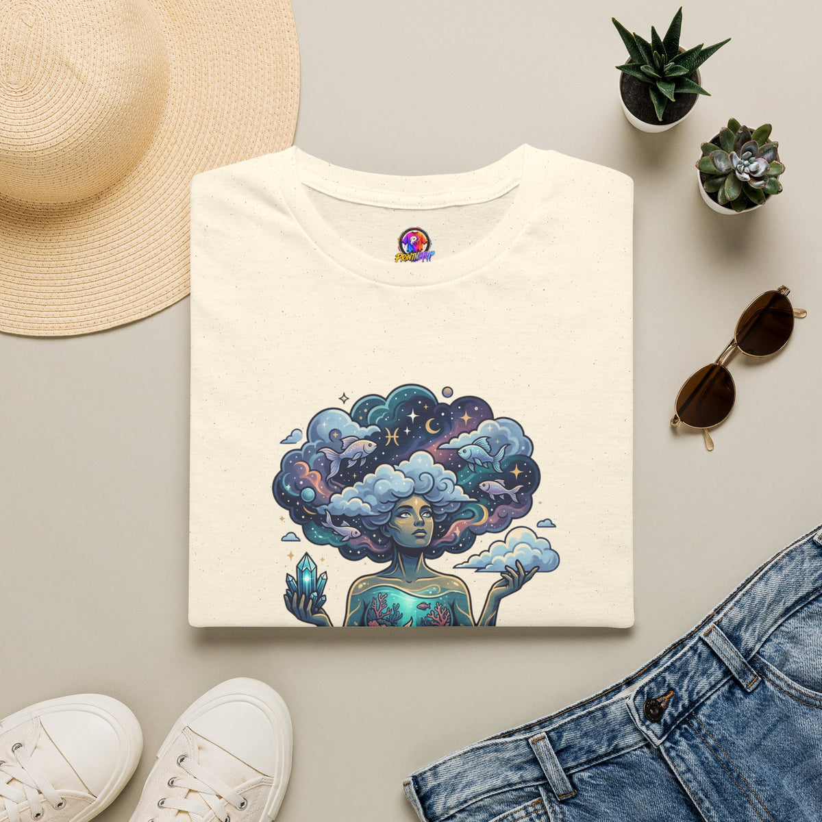 Dreamscape Goddess T-Shirt — 'Head in the Clouds' Surreal Art Tee