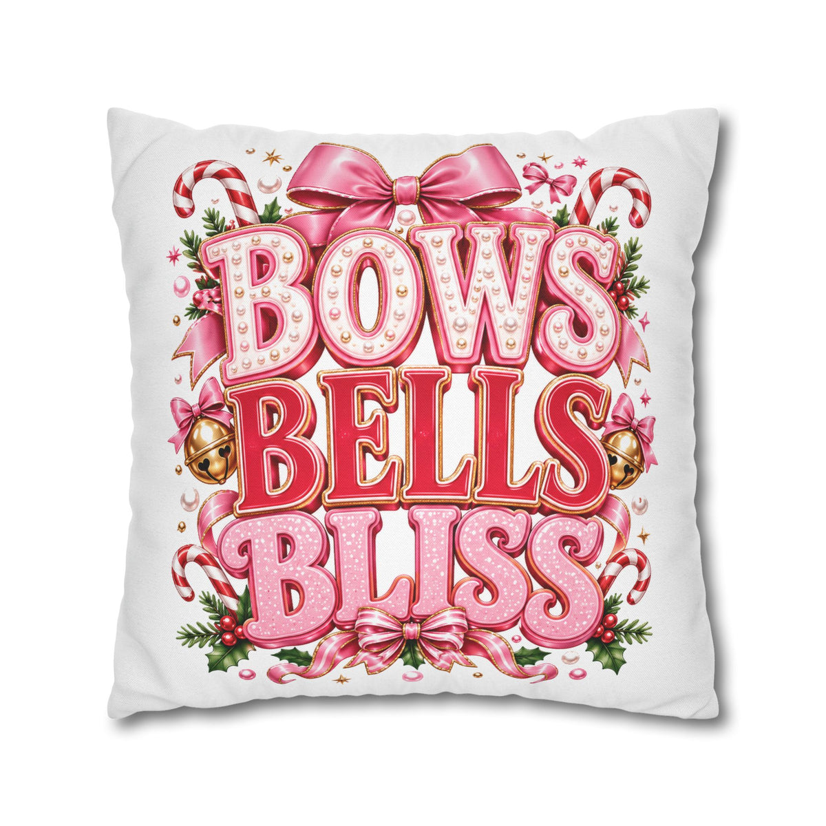 Bows Bells Bliss Decorative Throw Pillowcase Modern Day Christmas