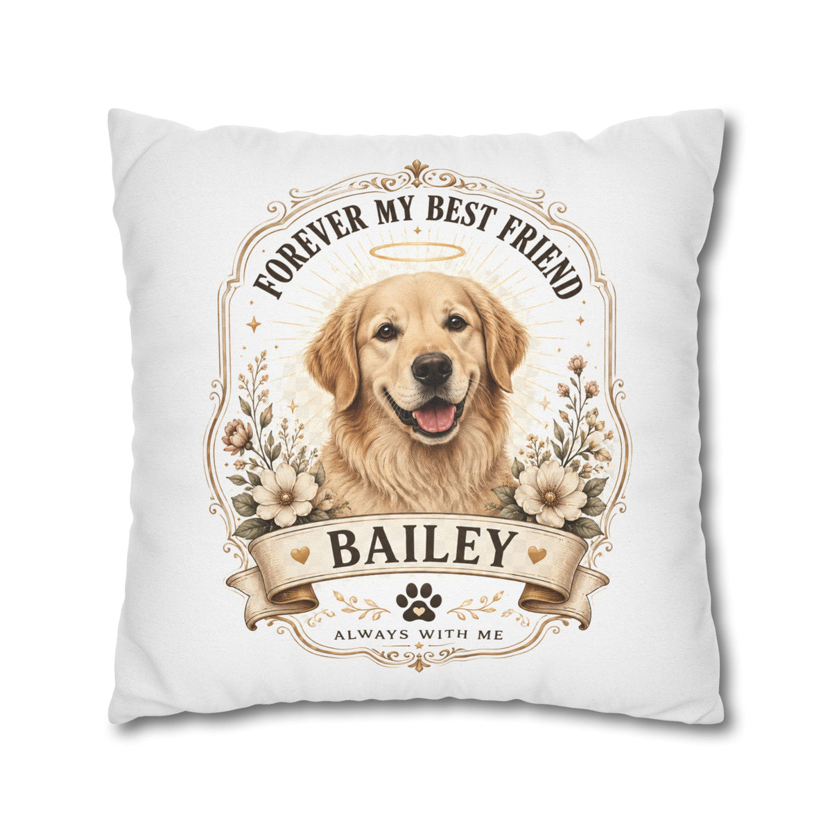 Milo Bailey Dog Dad Mom Golden Retriever Memorial Throw Pillow — "Forever My Best Friend" Personalized Bailey Pillowcase
