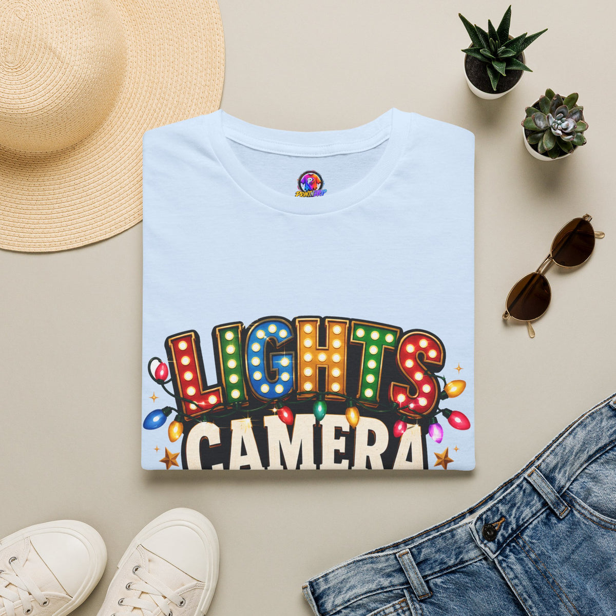 Lights Camera Christmas T-Shirt — Retro Marquee Holiday Tee