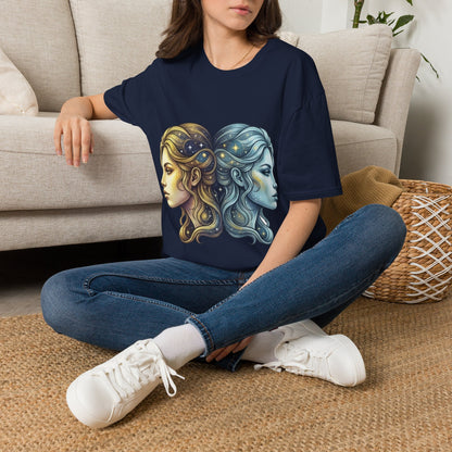 Zodiac Gemini Sun & Moon T-Shirt — Dual Faces Cosmic Design