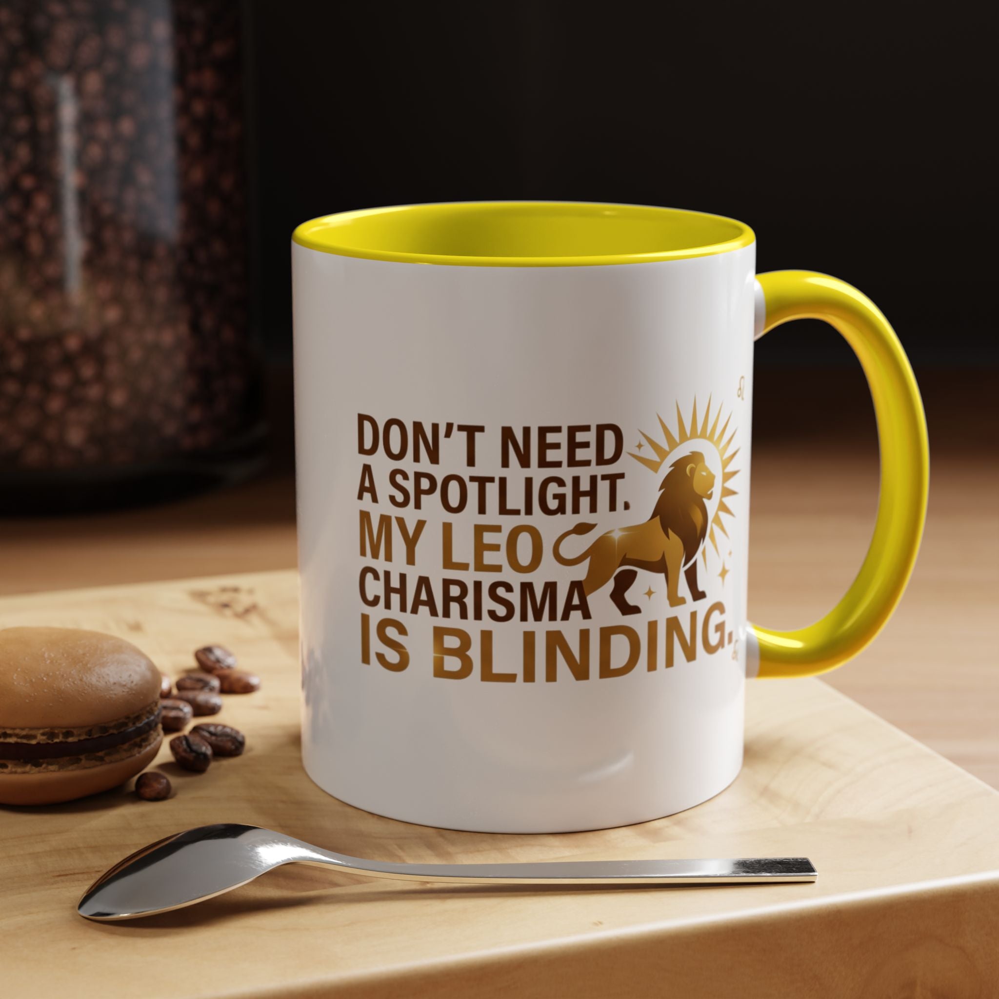 Leo Horoscope Coffee Mug — “My Leo Charisma Is Blinding” Accent Mug