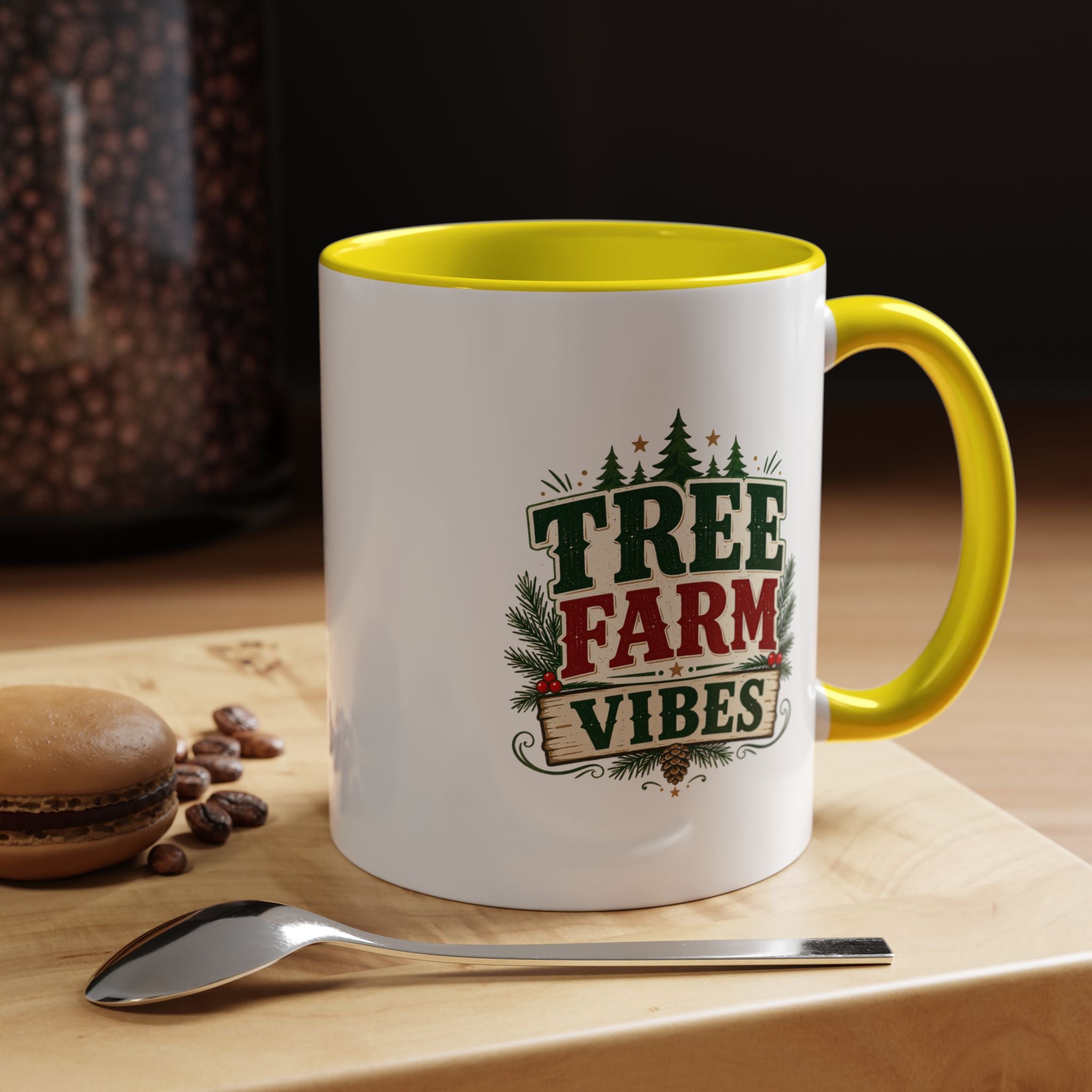 Tree Farm Vibes Accent Coffee Mug — Rustic Christmas Holiday Coffee Cup