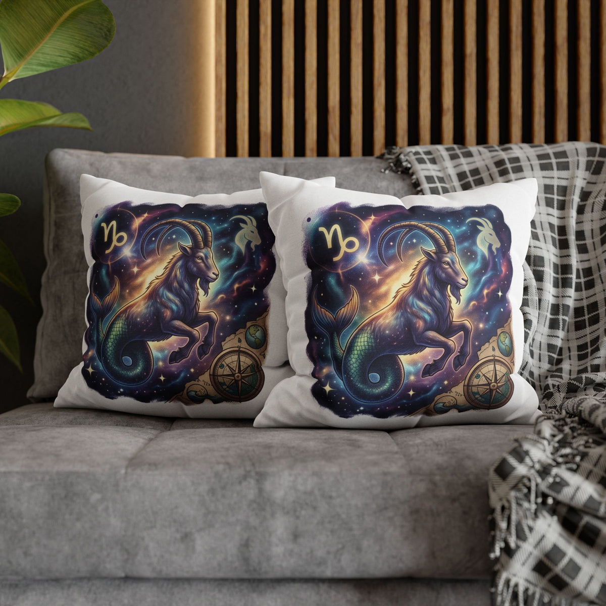 Capricorn Zodiac Throw Pillowcase — Mystical Goat Constellation Home Decor