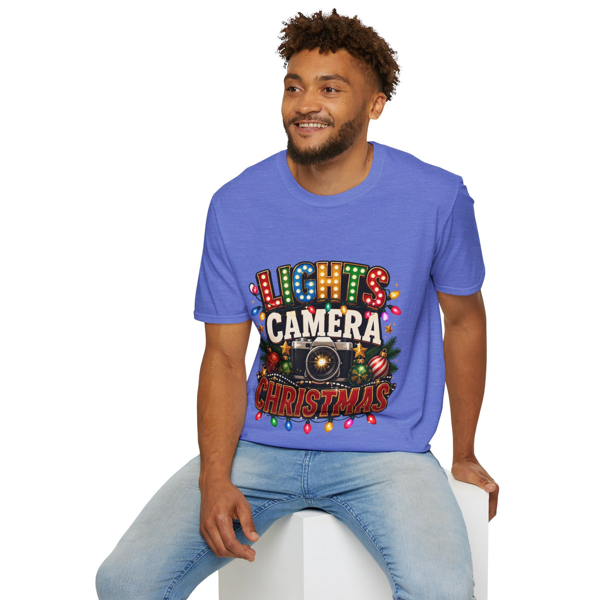 Lights Camera Christmas T-Shirt — Retro Marquee Holiday Tee