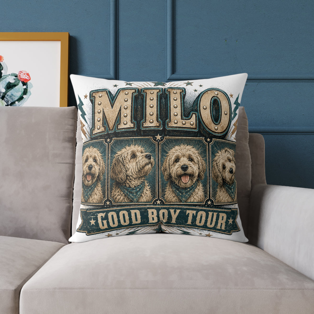 Milo "Good Boy Tour" Square Throw Pillow  Milo Bailey Dog Dad Mom