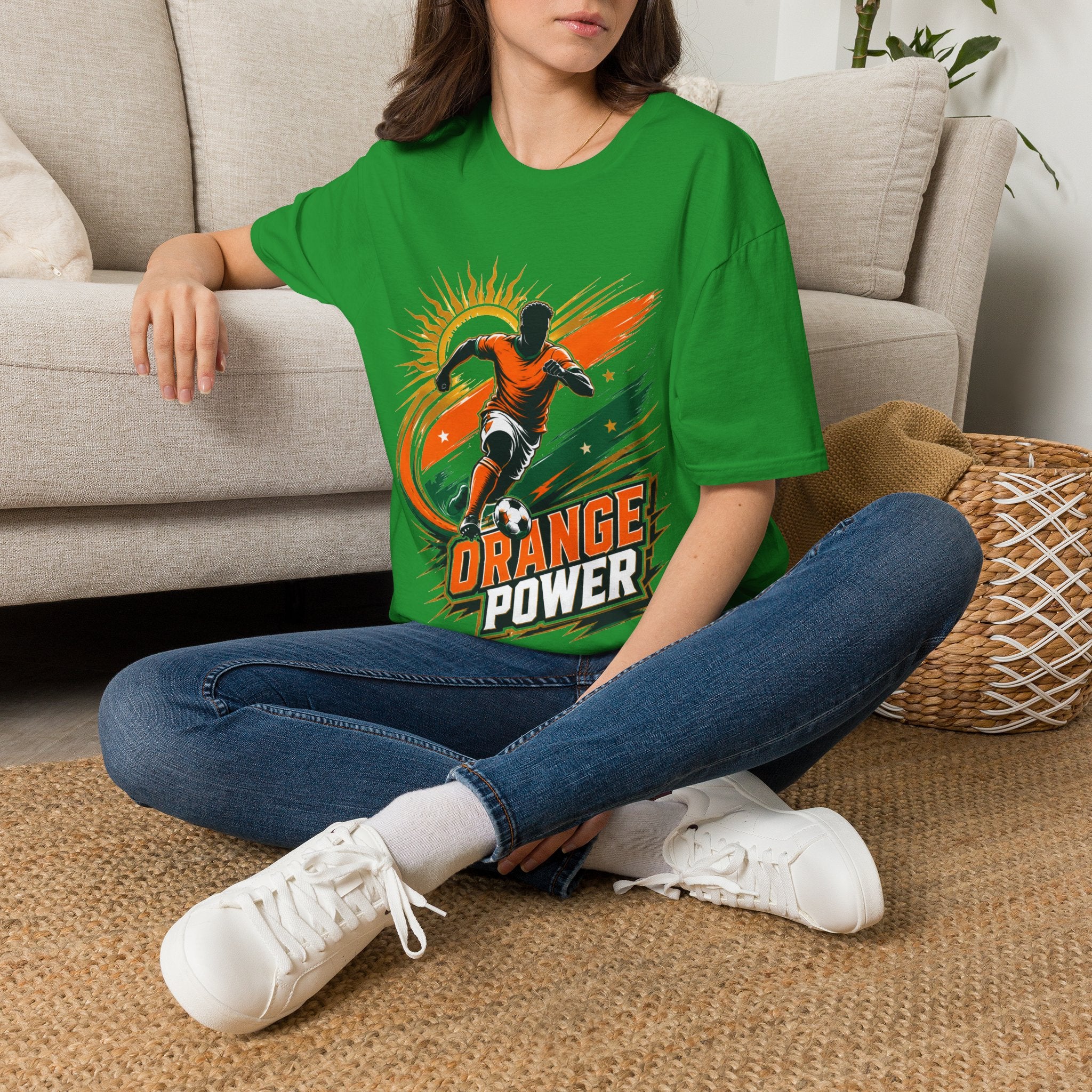 Côte d'Ivoire Orange Power Soccer T-Shirt — Dynamic Player Graphic Tee