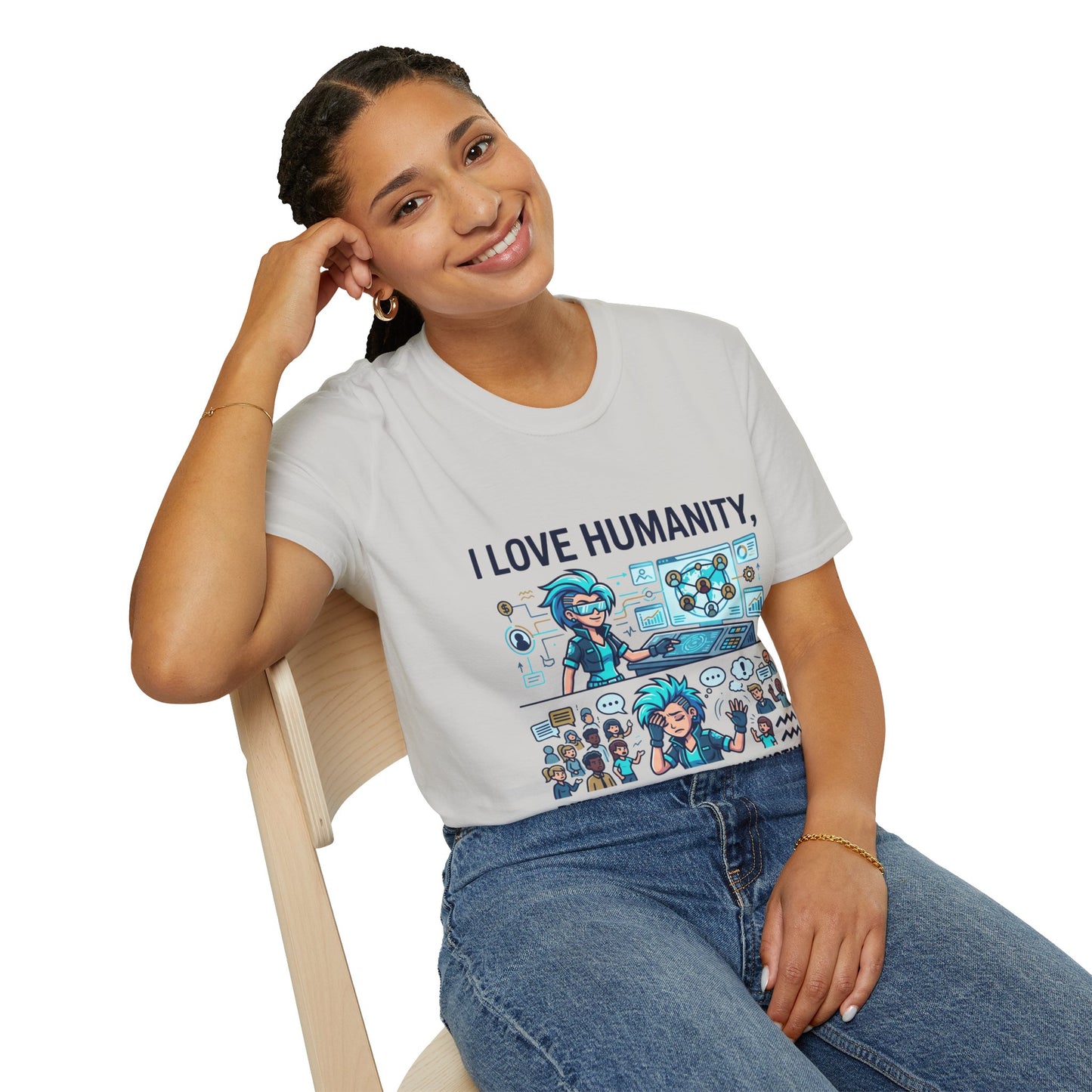 I Love Humanity, But Humans Are Exhausting - Funny Sci‑Fi T‑Shirt