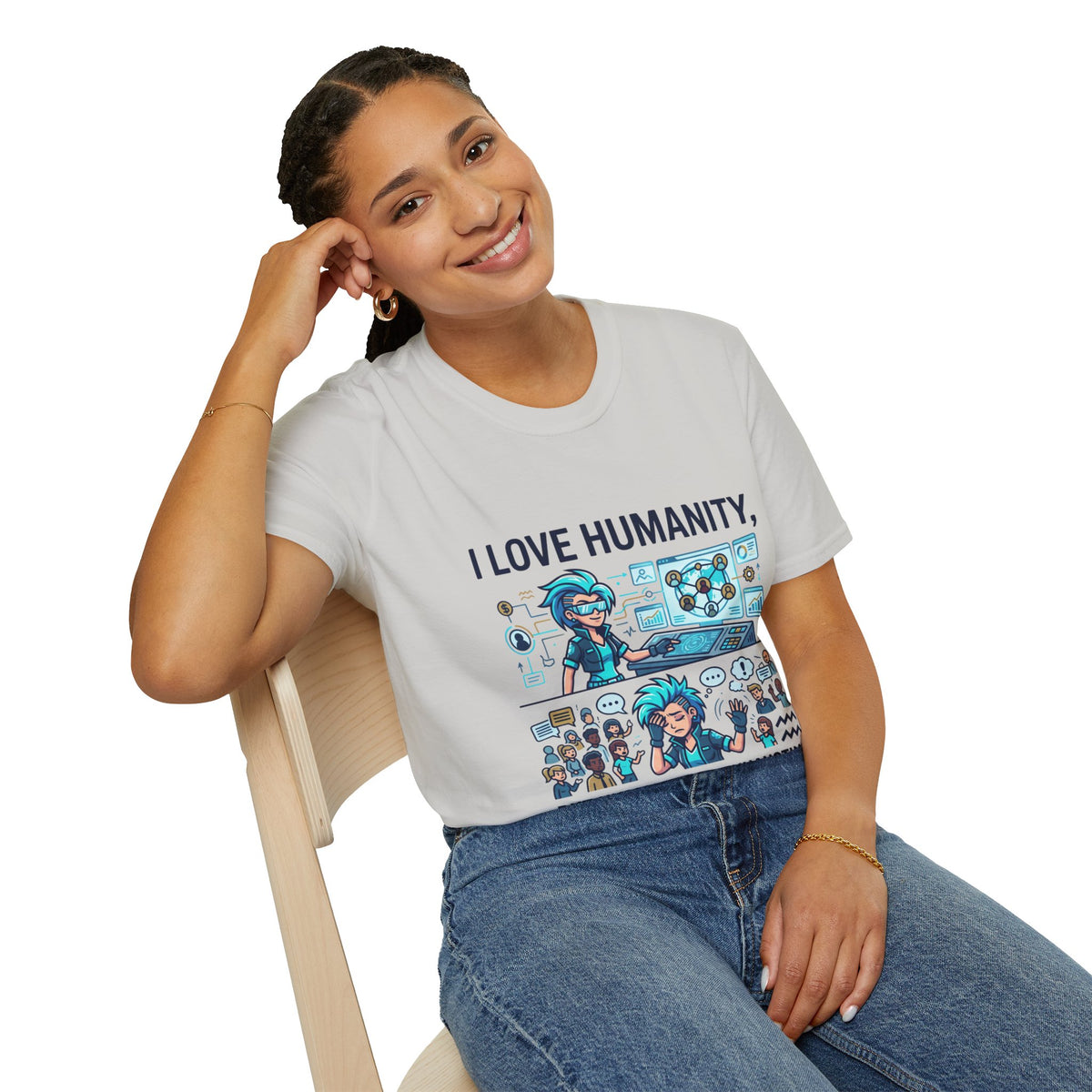I Love Humanity, But Humans Are Exhausting - Funny Sci‑Fi T‑Shirt