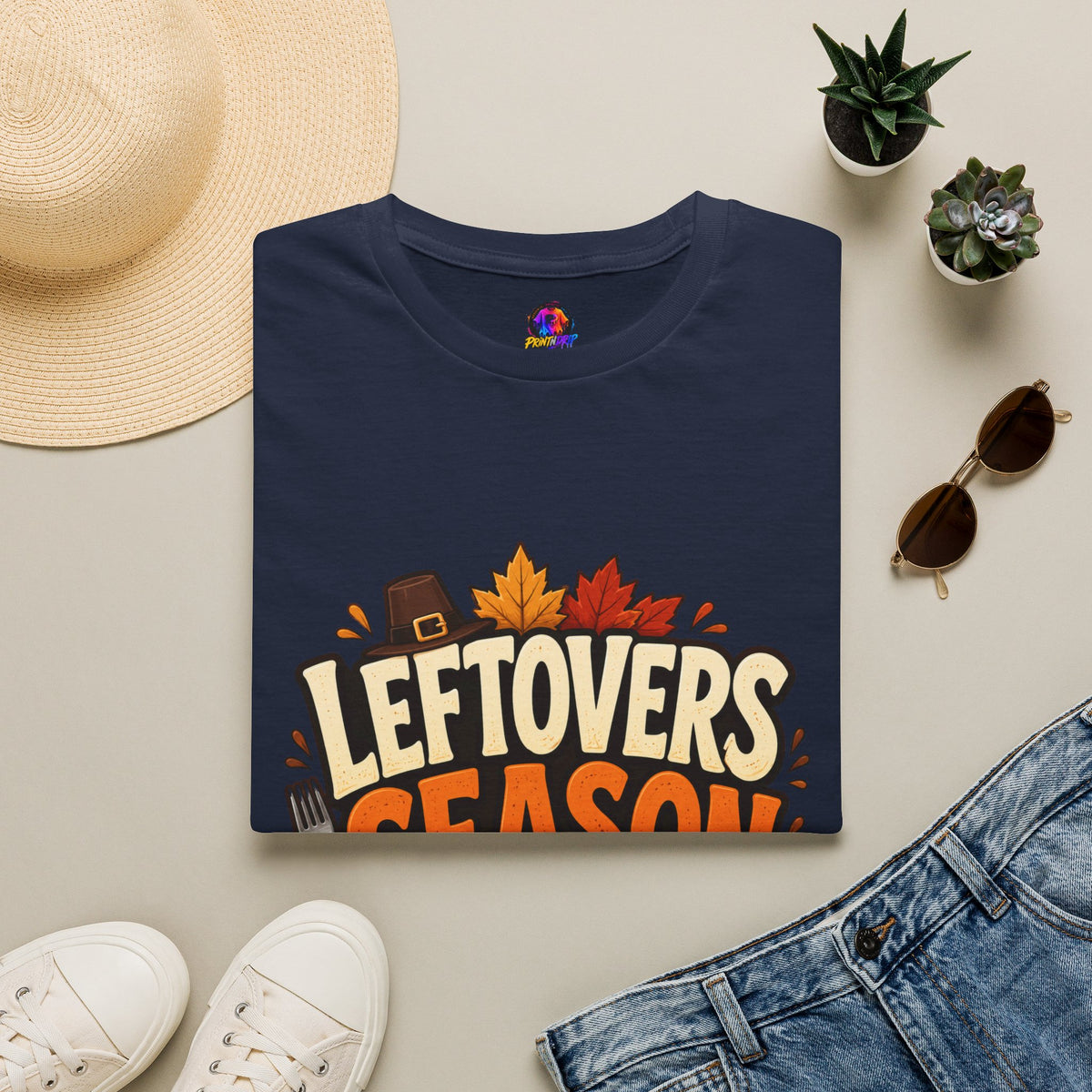 Thanksgiving T-Shirt Leftovers Season T-Shirt — Funny Thanksgiving Turkey & Pie Graphic Tee