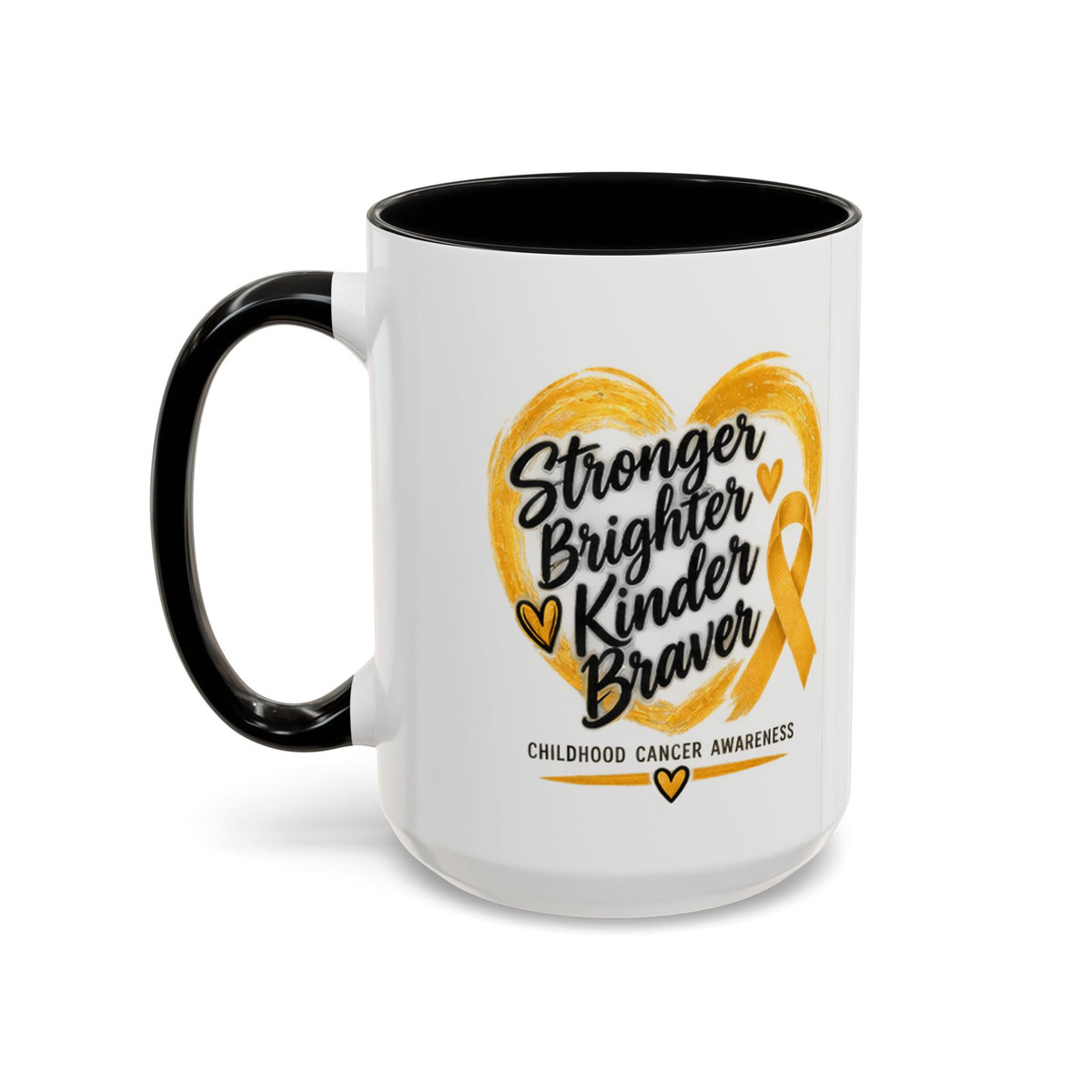 Childhood Cancer Awareness Accent Coffee Mug — "Stronger Brighter Kinder Braver"