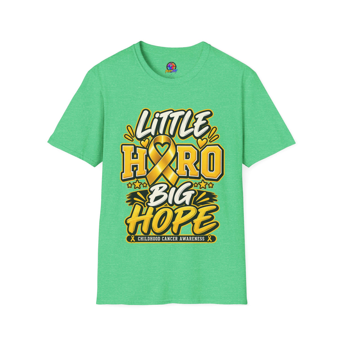 Kids Childhood Cancer Awareness T-Shirt — "Little Hero Big Hope" Gold Ribbon