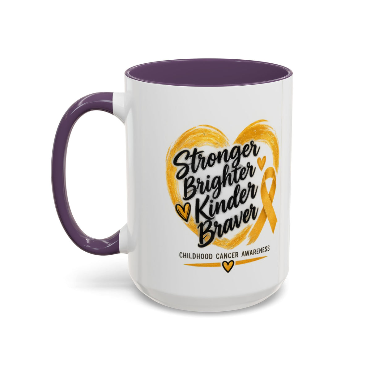 Childhood Cancer Awareness Accent Coffee Mug — "Stronger Brighter Kinder Braver"