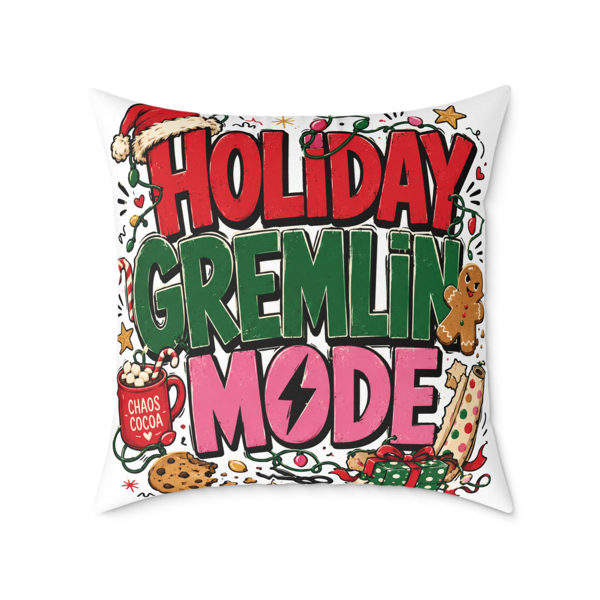 Holiday Gremlin Mode Modern Day Christmas Square Poly Canvas Pillow