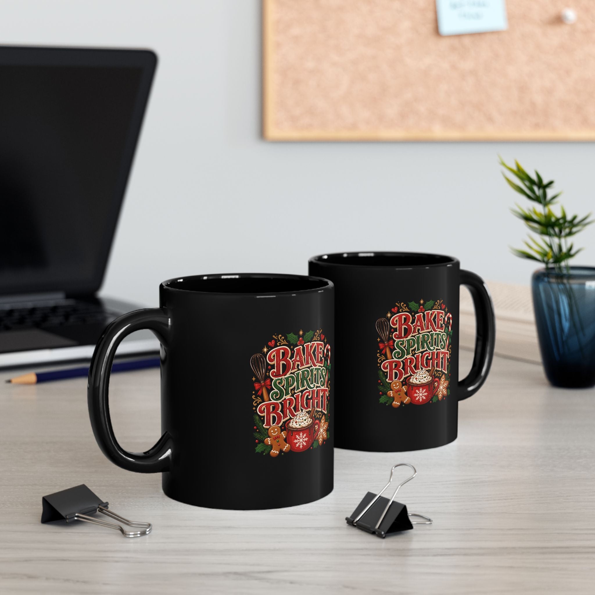 Bake Spirits Bright Christmas Mug — Festive Holiday Cocoa & Gingerbread Coffee Cup