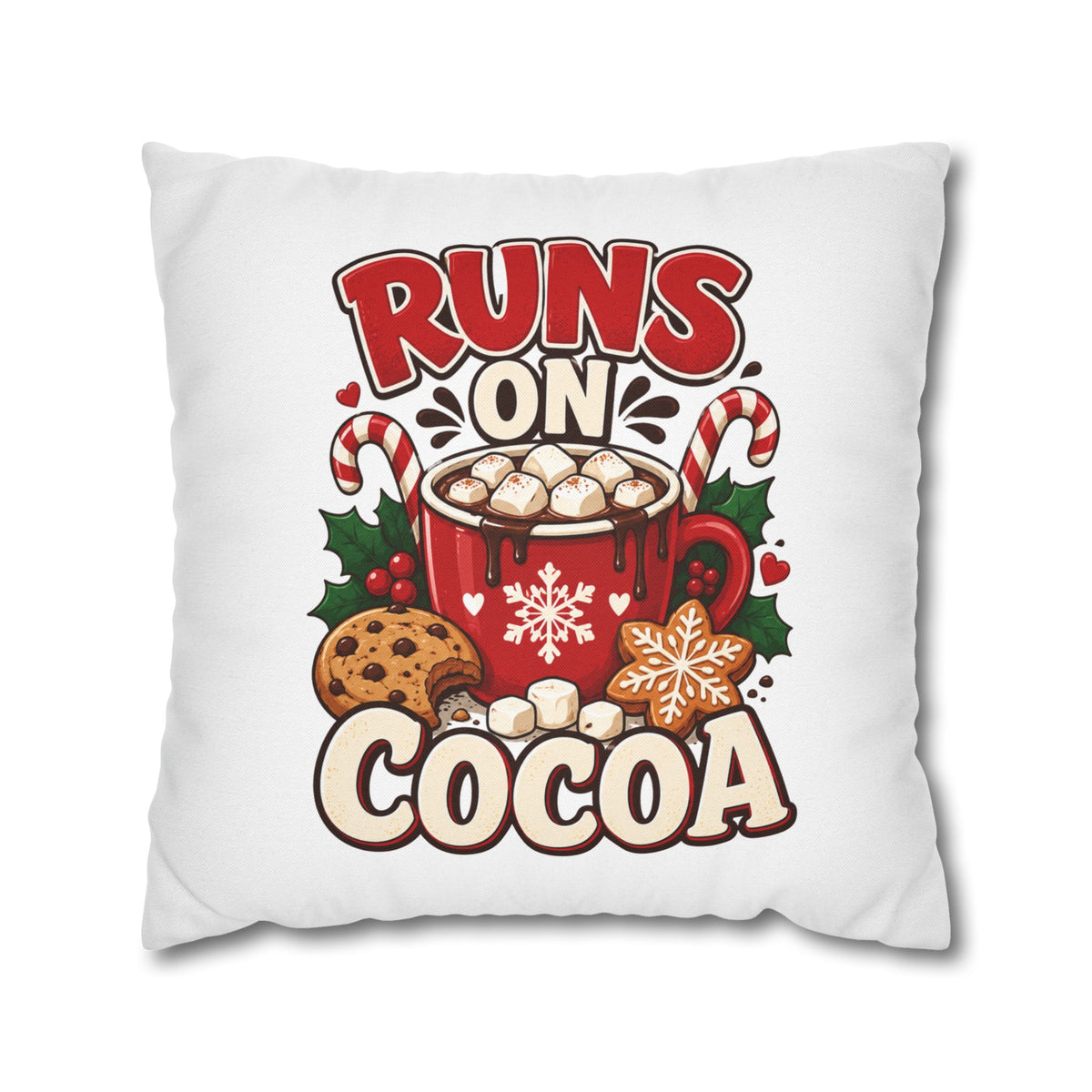 Christmas Runs on Cocoa Decorative Pillowcase — Hot Chocolate Holiday Throw Pillow