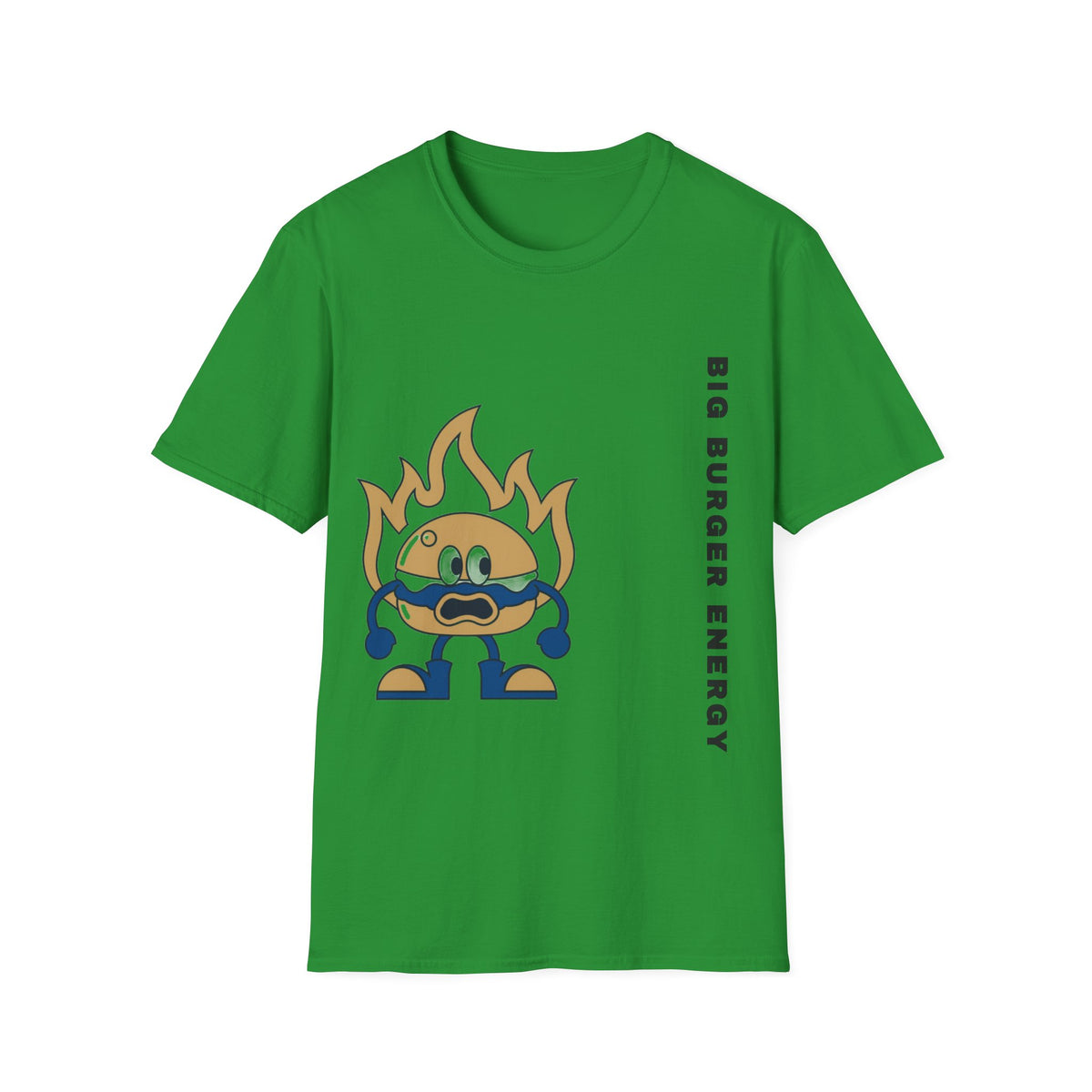 Burger Mascot T‑Shirt — ‘Big Burger’ Flame Character Graphic Tee - Trending Now - September 2026