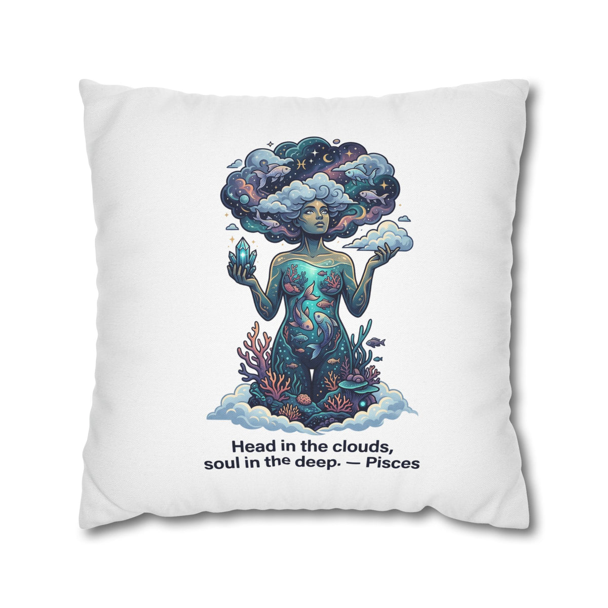 Pisces Zodiac Pillowcase – "Head in the clouds, soul in the deep" Decorative Throw Pillow