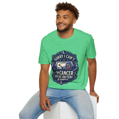 Cancer Support T-Shirt — "Sorry I Can't, My Cancer Social Battery Is Empty"