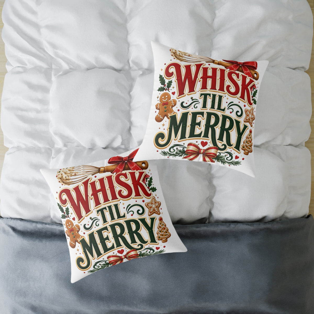 Christmas Whisk 'Til Merry Holiday Pillow - Christmas Baking Decorative Throw Pillow