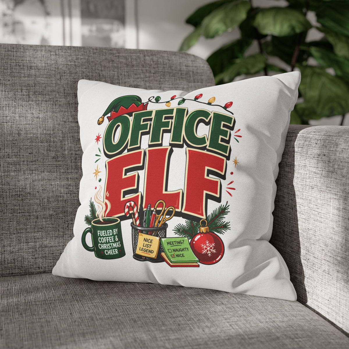 Office Elf Christmas Pillowcase — Festive Holiday Decorative Throw Pillow Cover
