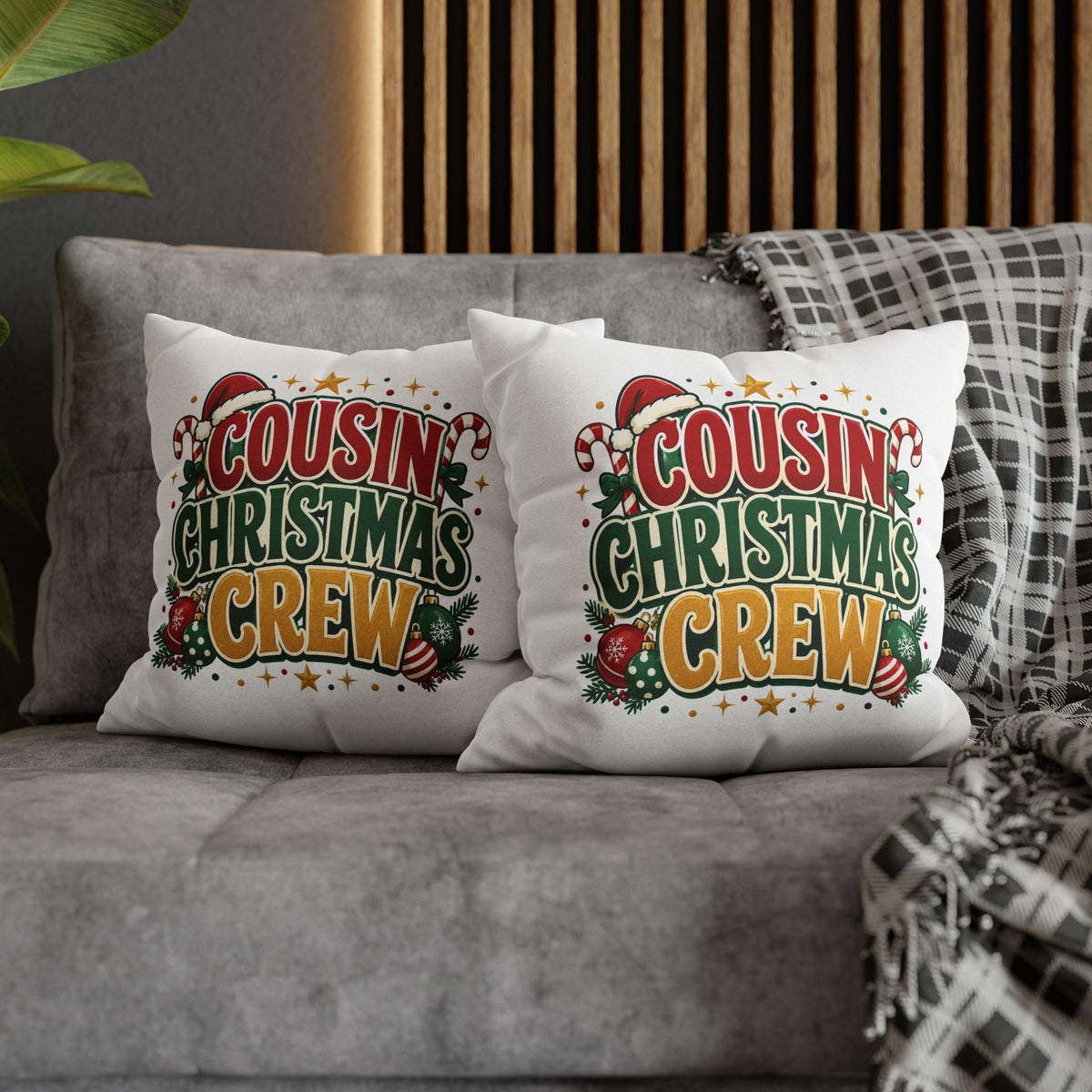Cousin Christmas Crew Pillow Cover — Festive Holiday Decorative Throw Pillowcase