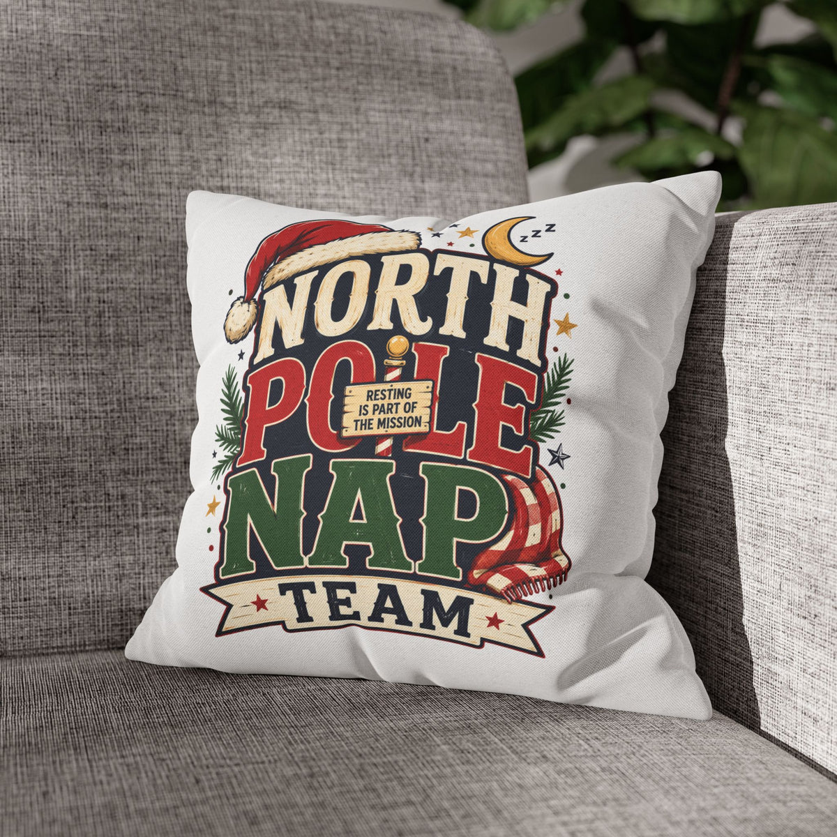 Christmas North Pole Nap Team Pillowcase — Funny Christmas Holiday Throw Pillow Cover