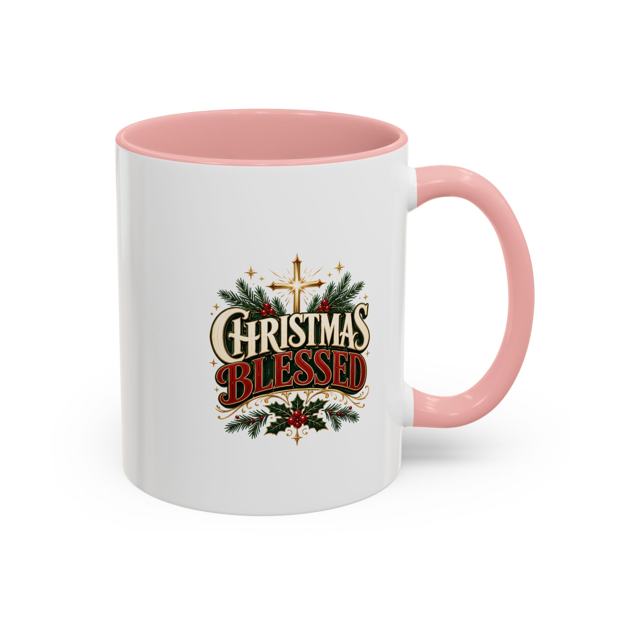 Christmas Blessed Accent Coffee Mug – Holiday Pine & Holly