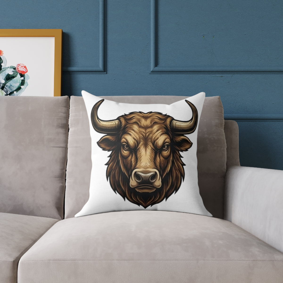 Taurus Bull Head  Square Poly Canvas Pillow