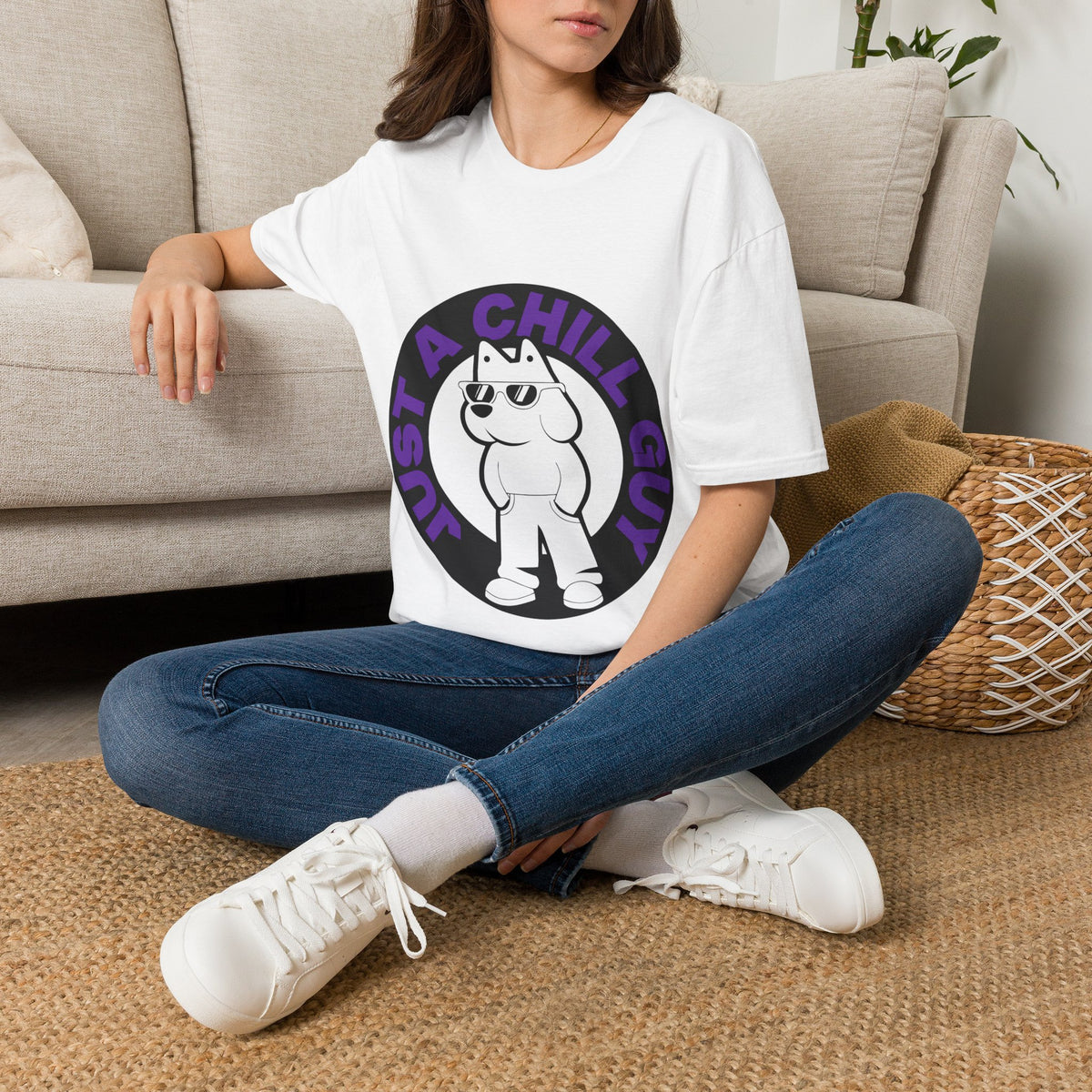Just A Chill Guy Purple Circle Badge T-Shirt - Viral Character Mascot Tee - Trending Now - September 2026