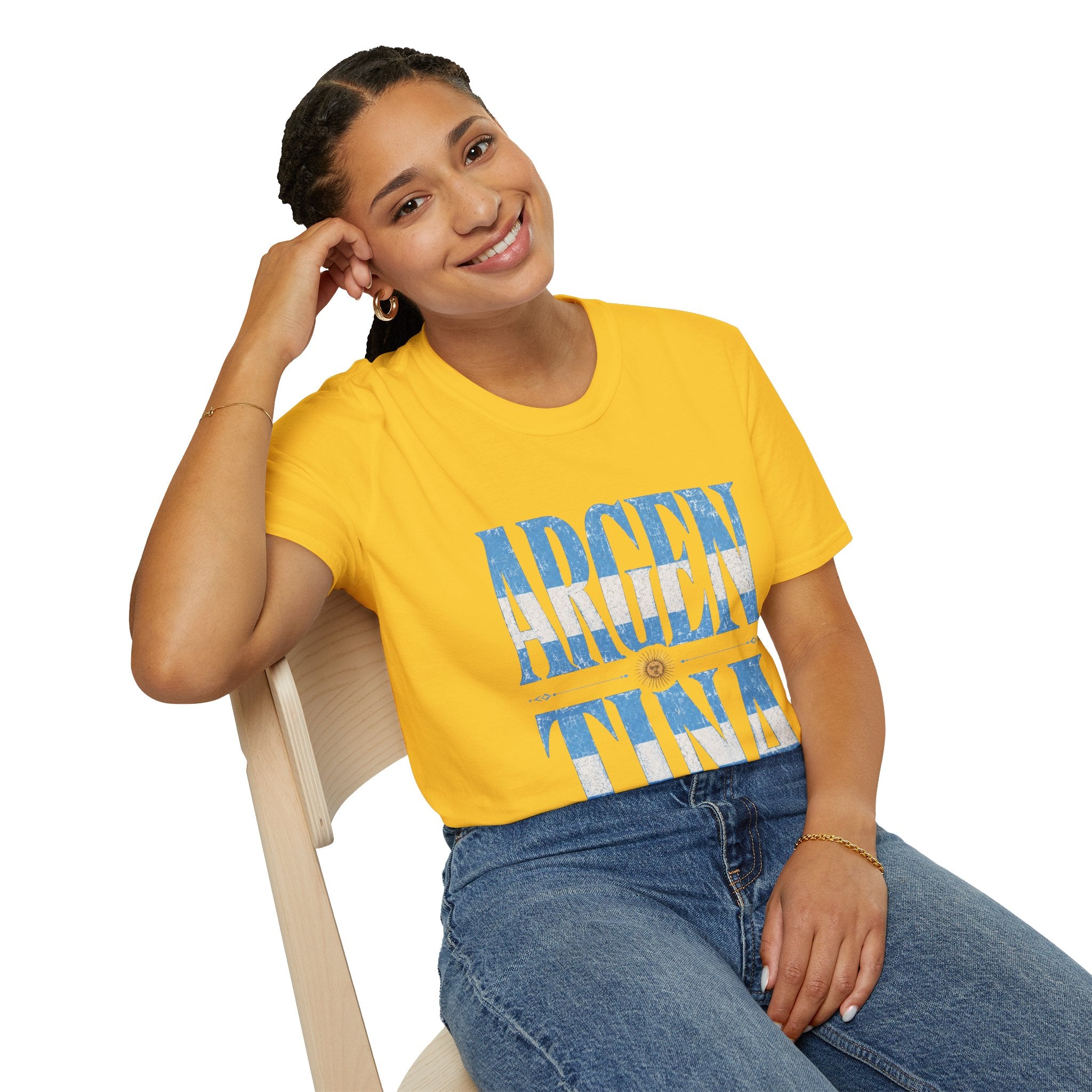 Argentina Flag Graphic T‑Shirt — Vintage Blue Distressed Typography