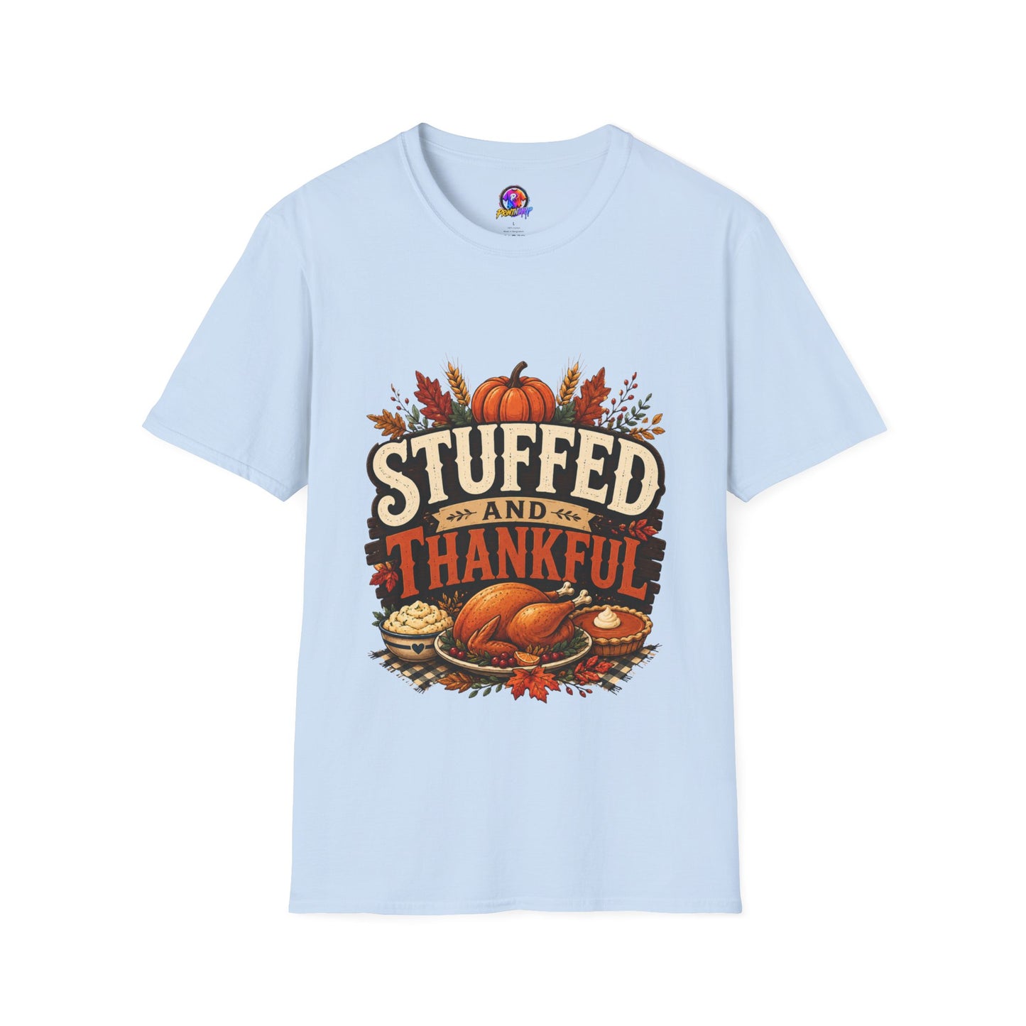 Stuffed and Thankful T-Shirt — Thanksgiving Pumpkin Fall Graphic Tee