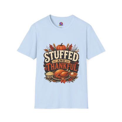Stuffed and Thankful T-Shirt — Thanksgiving Pumpkin Fall Graphic Tee