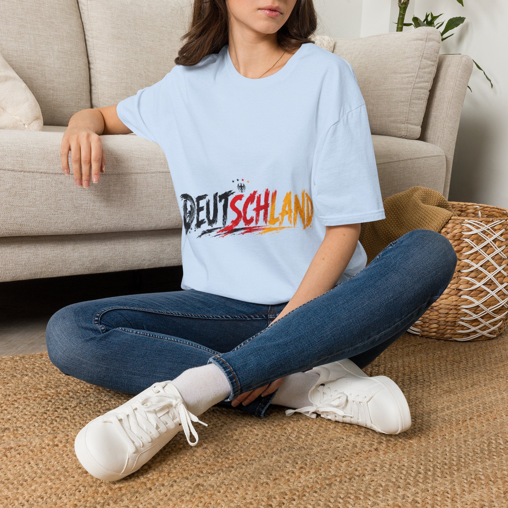 Germany Deutschland Football T-Shirt — Deutschland Script with German Flag Brushstroke