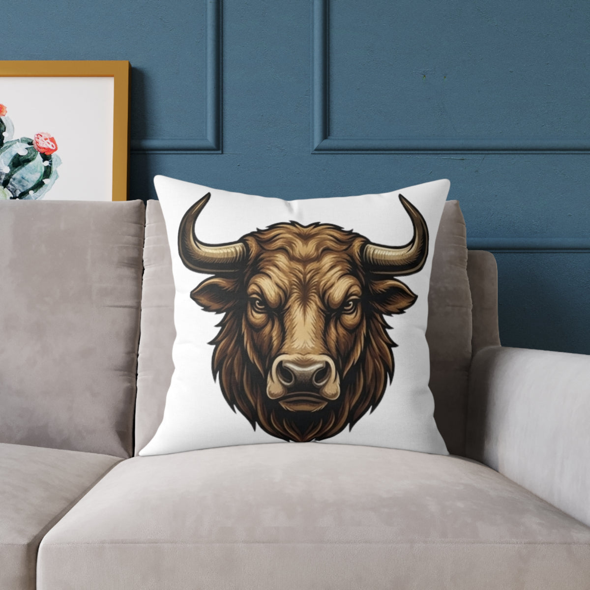 Taurus Bull Head  Square Poly Canvas Pillow
