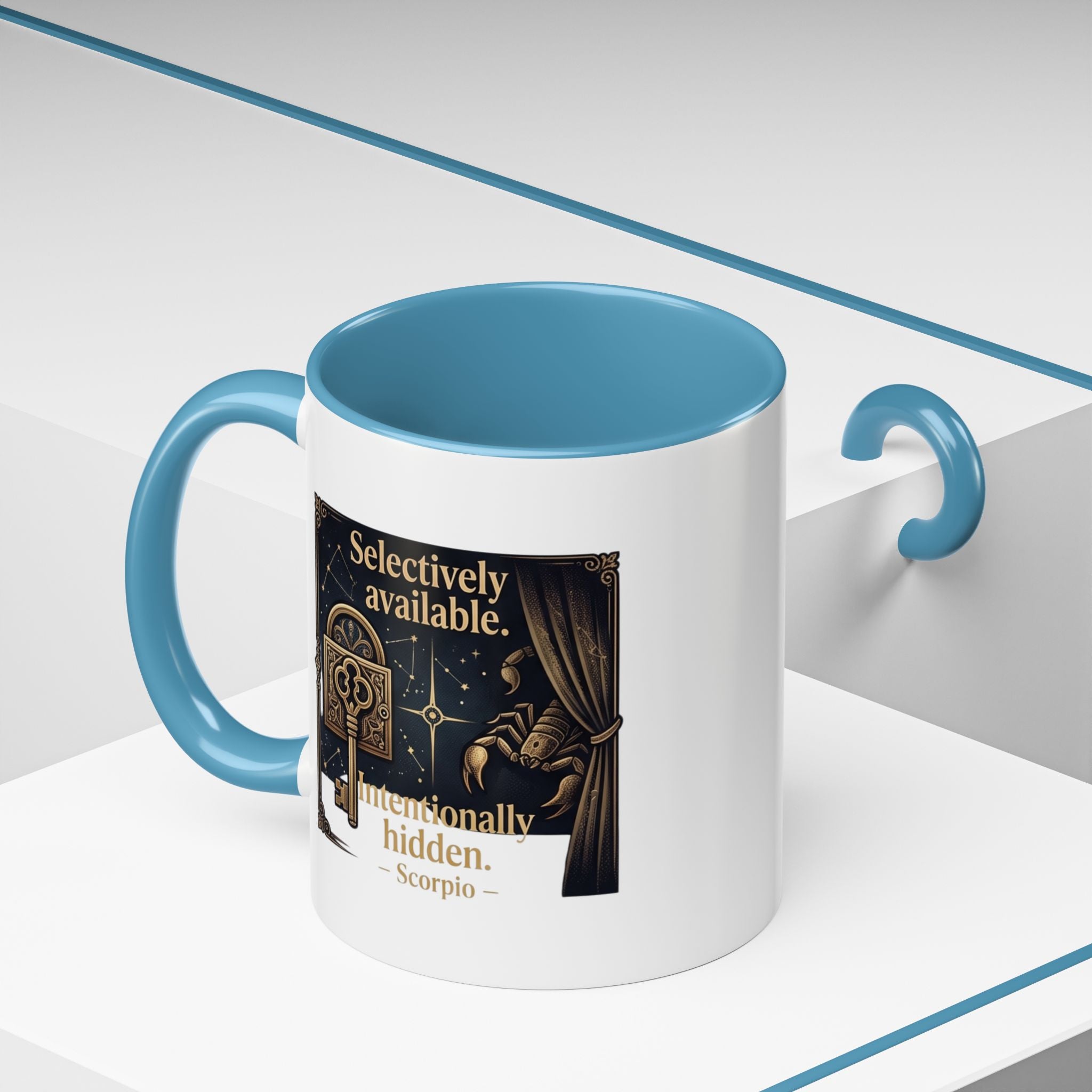 Scorpio Accent Coffee Mug — "Selectively Available, Intentionally Hidden" Zodiac Gift