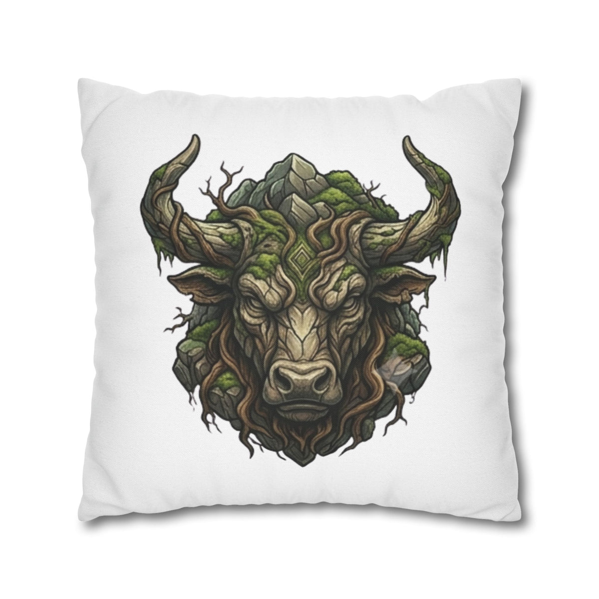 Taurus Forest Bull Decorative Pillowcase — Mythic Woodland Ox Accent Cushion