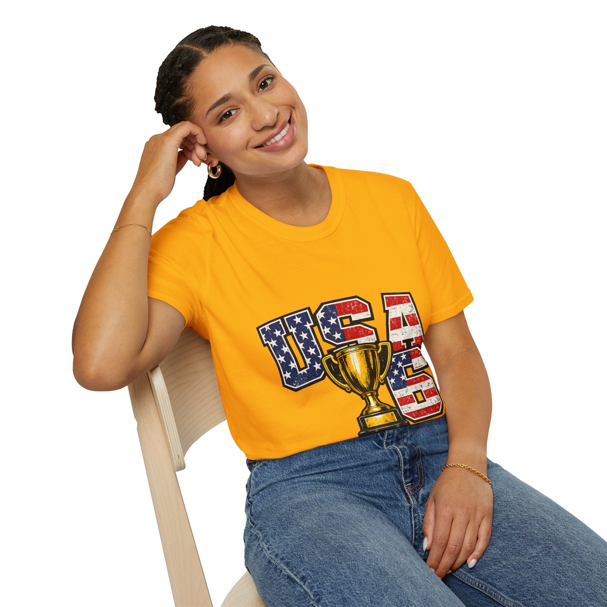 USA Trophy T-Shirt — Patriotic American Flag Graphic Tee